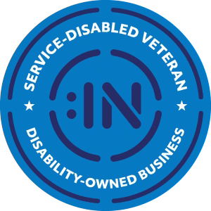 "Disability:IN" certified, Service-Disabled Veteran. Disability-Owned business logo