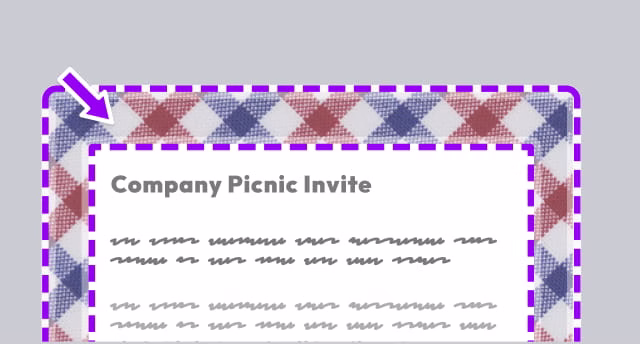 Document about the company picnic invite with a checkered border that looks like a picnic blanket